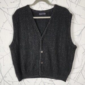 Hunt Club VTG Charcoal Gray Acrylic Knit Button Front Sweater Vest